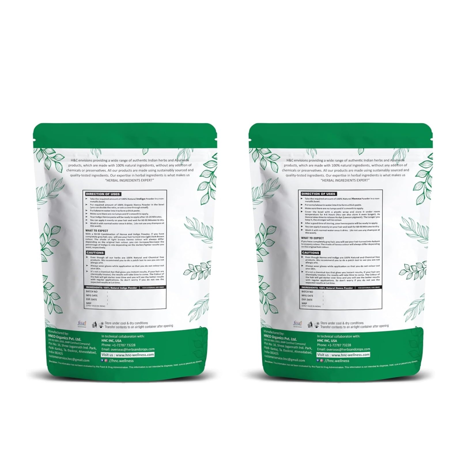 H&C Henné e Indaco Polvere Combo Pack - 227 Grammi Ognuno | Per Colorare i Capelli