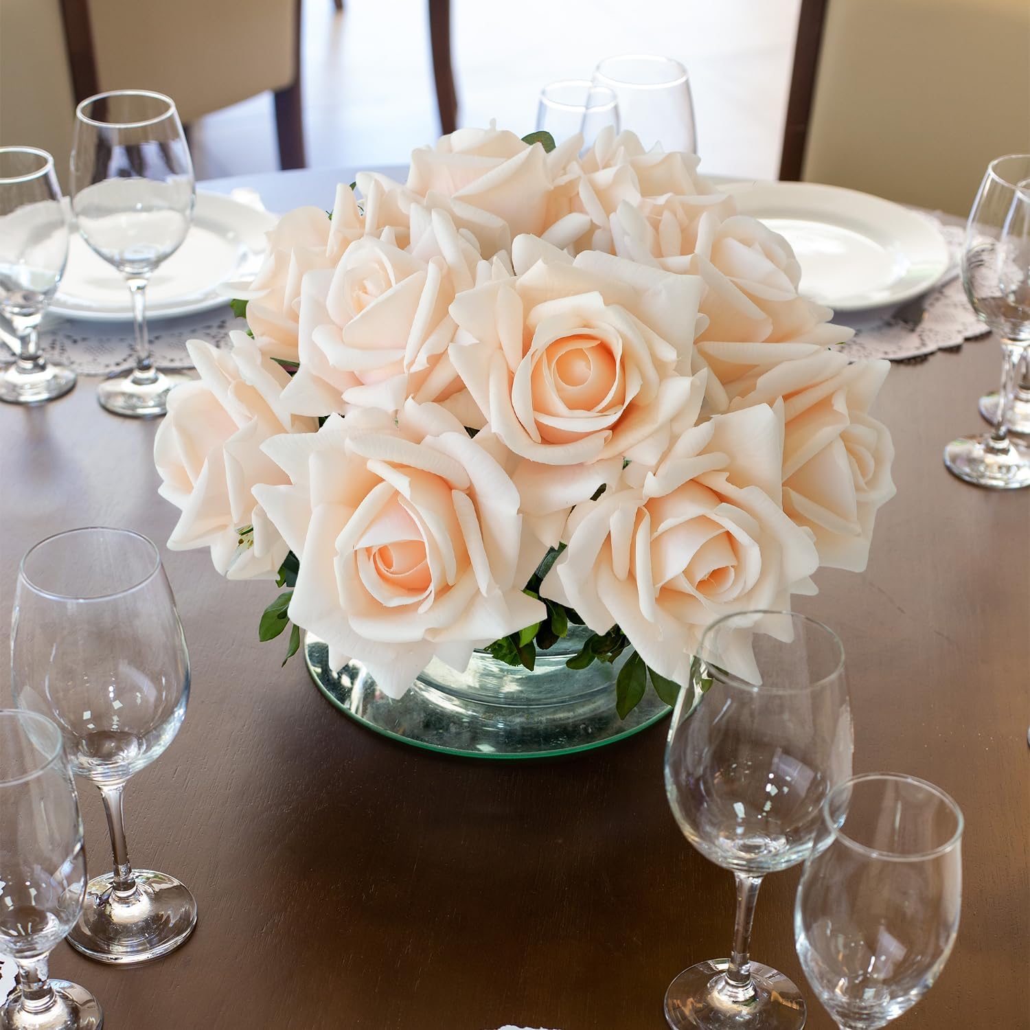 10pcs Cream Real Touch Roses Flowers, Lifelike Full Bridal Bouquet Artificial Flowers for Flower Arrangement Home Party Spring Wedding Decoration - Image 6