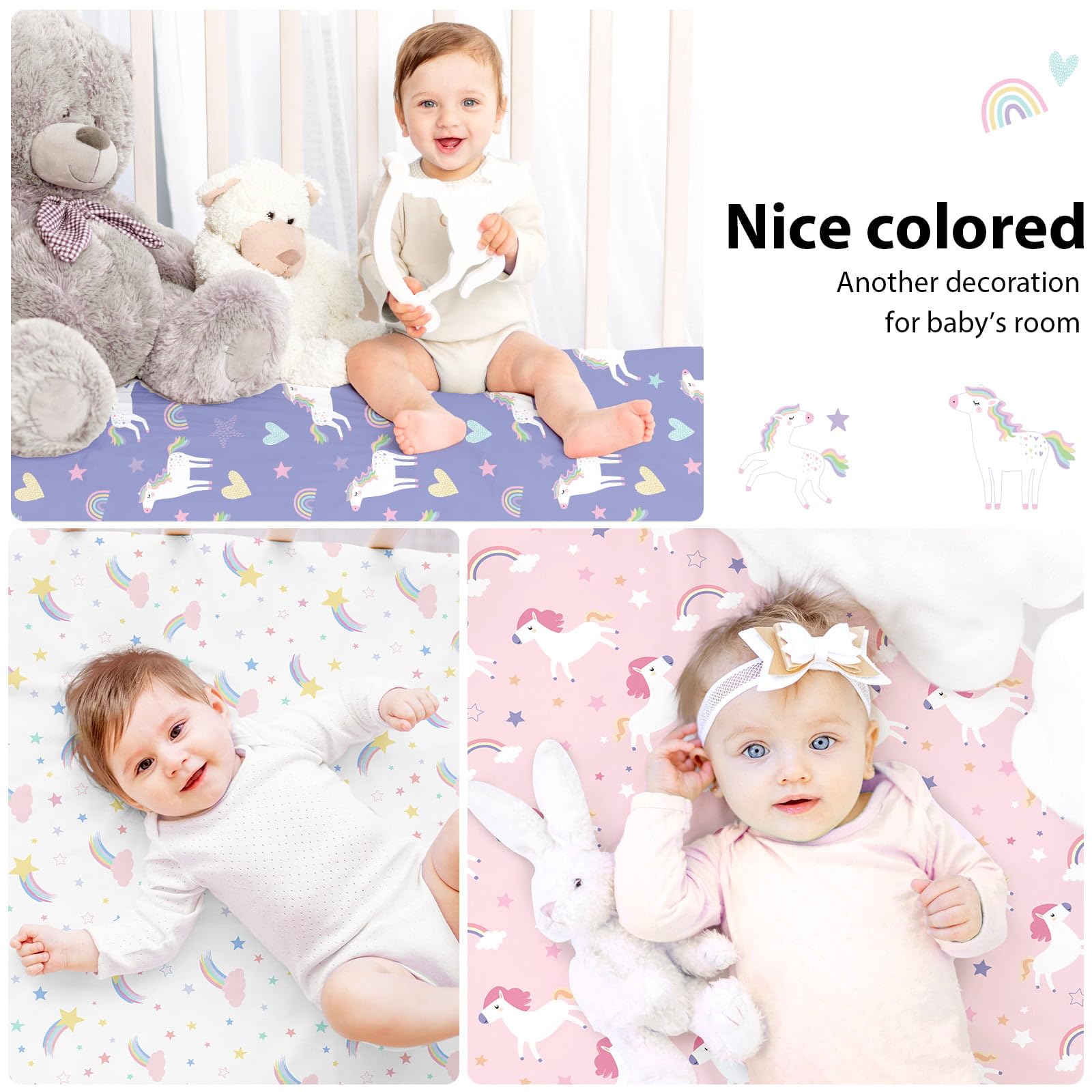Lenzuola Lettino 120x60 cm, Confezione da 3 Coprimaterassi per Lettino Neonato, Lenzuola con Angoli Elasticizzate in Microfibra Ultra Morbida e Setosa, Rosa e Viola