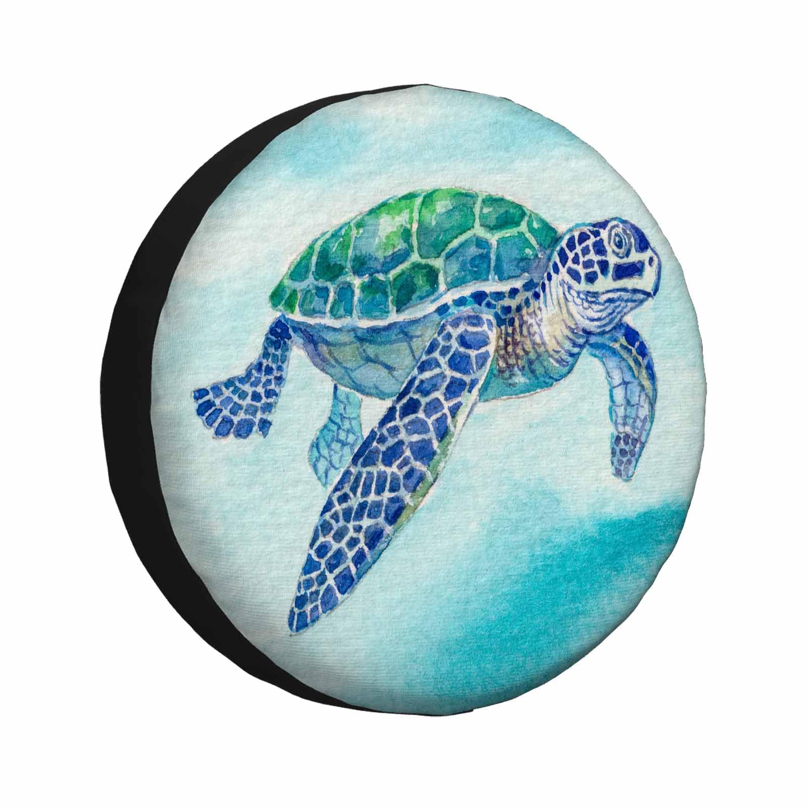 Hawaiian Tie Dye Sea Turtle Spare Tire Cover - PVC Leather, Waterproof, Fits 15 Inch Tires For SUV, Trailer, RV