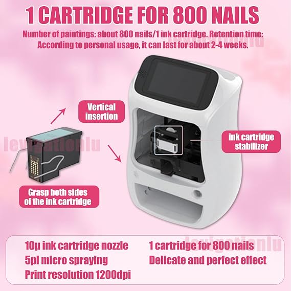 Smart 3D Nail Printer Machine, Digital Mobile Nail Art Printer, Portable Automatic Nail Painting Machine, Support WiFi/DIY/USB, for Beauty & Personal Care for Girls' Home Nails White