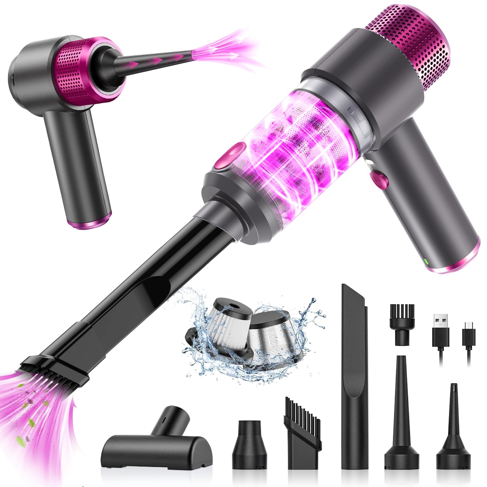 Anluomania Mini Aspirapolvere Senza Fili, 4 en 1 Mini Aspirabriciole senza Fili, 6500Pa Aspirapolvere Auto, Aspirapolvere Senza Fili Piccolo, Ricaricabile Aspirapolvere Portatile Per Auto