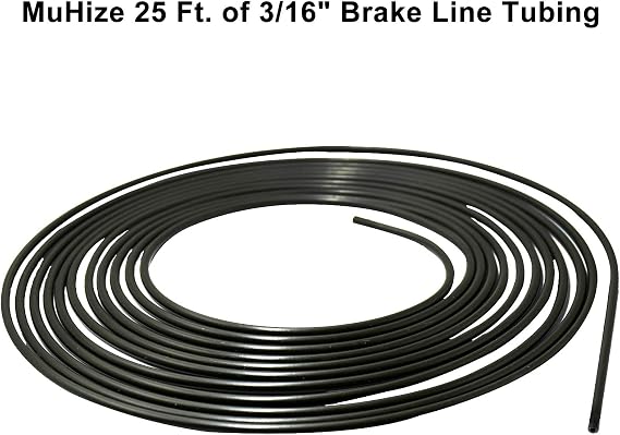 MuHize Brake Line Tubing Kit 3/16 inch 25 Feet with 16 Flare Fittings - Rust-Proof PVF Coated Steel Roll Flexible Tubing for Cars, Trucks, SUV - Compatible with Ford, GM, Honda, Toyota Vehicles