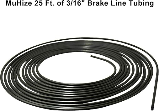MuHize Brake Line Tubing Kit 3/16 inch 25 Feet with 16 Flare Fittings - Rust-Proof PVF Coated Steel Roll Flexible Tubing for Cars, Trucks, SUV - Compatible with Ford, GM, Honda, Toyota Vehicles