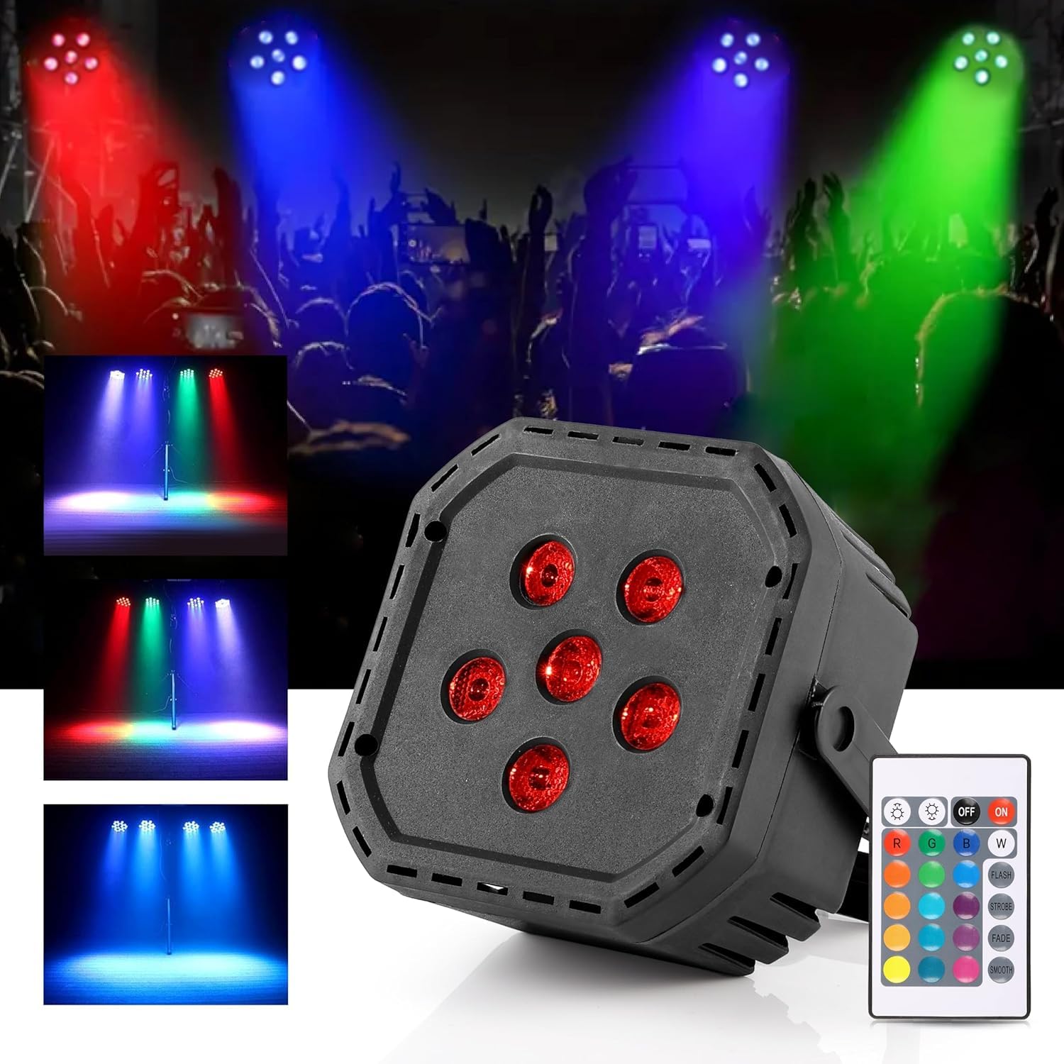 RGB Stage Par Light -DJ Light with Remote Control | UV 6in1 Color Uplightning Led Lights |Color Changing Party Disco Lights for Home Party,Birthday Party,Disco,Events(6 Led)