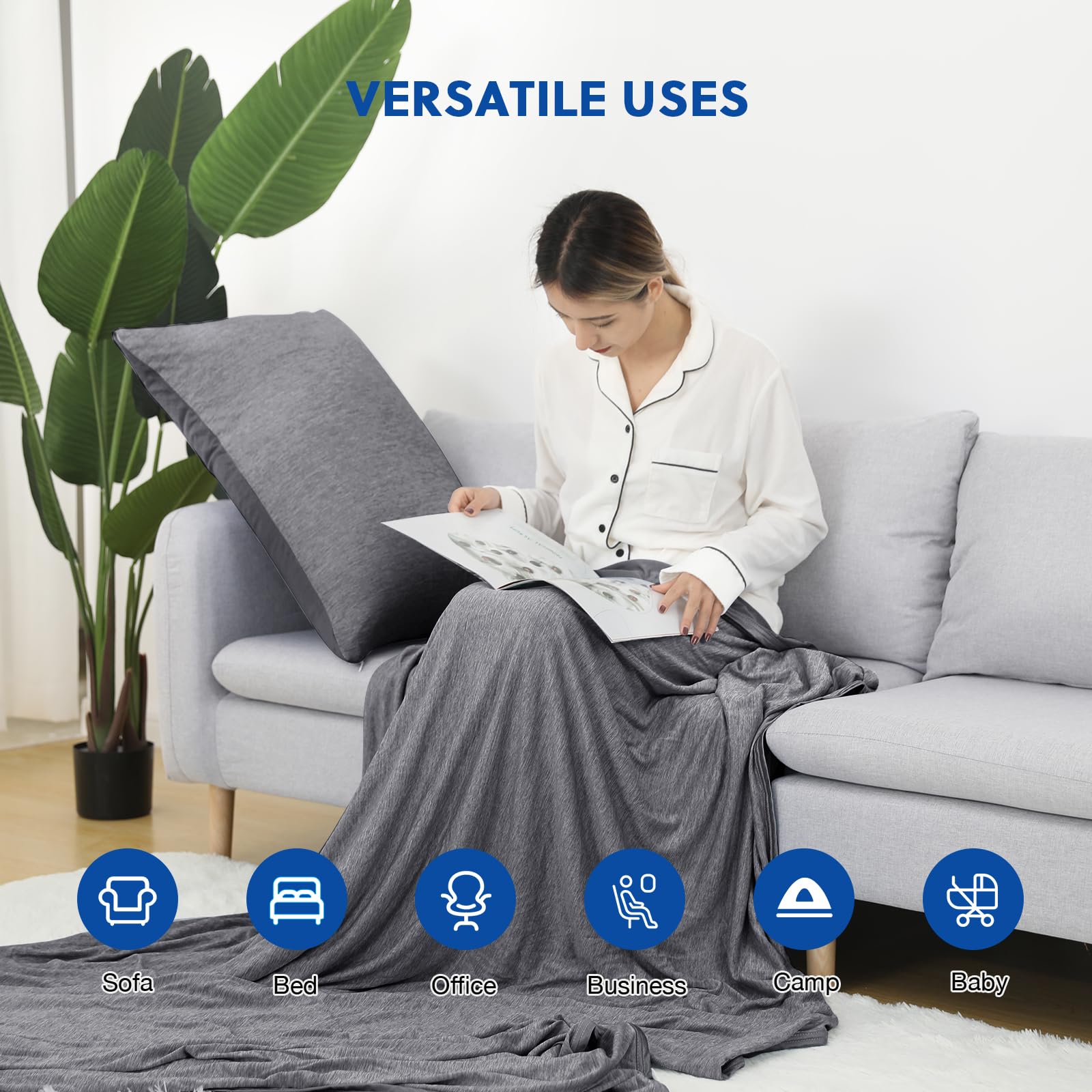HOMFINE Coperta termica per dormienti caldi – Coperta estiva leggera con Q-Max giapponese > 0,43 fibre fredde, 2 in 1, double face, coperta da viaggio, Grigio Scuro, 230 X 275 CM