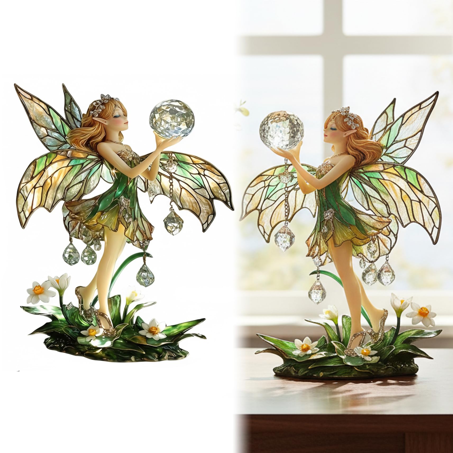 Qoidrfofse Fairy Figurines, Handcrafted Acrylic Fairy Statue for Home Decor, Enchanted Garden Ornament and Birthday Present, White, 12x 8 cm