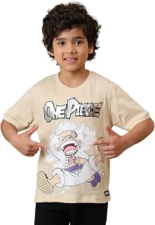 Kidsville Official One Piece Luffy Gear 5 Graphic Anime Printed Regular Fit Cotton Tshirt for Boys Price In India