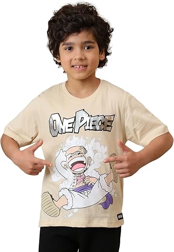Kidsville Official One Piece Luffy Gear 5 Graphic Anime Printed Regular Fit Cotton Tshirt for Boys