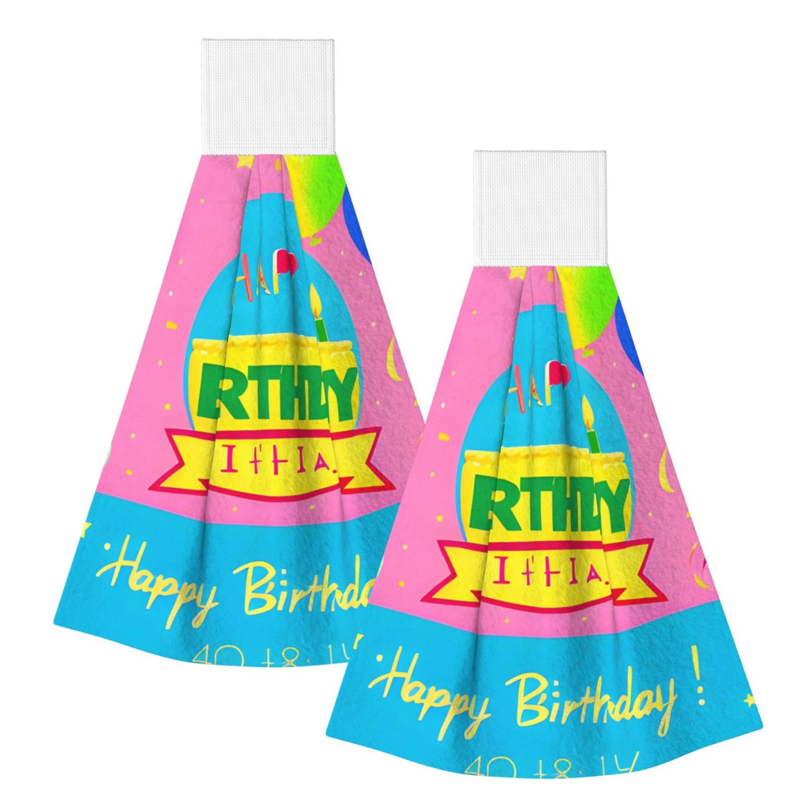 WUPngg Happy Birthday Balloon Bathroom Tie Towels/Dish Cloth,Kitchen Hanging Towel, Coral Fleece Dry Cleaning Hand Dishcloths One Size