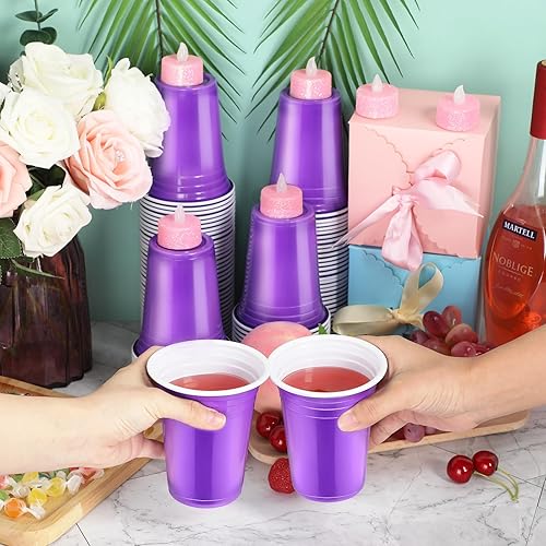 Miniatura 7 de Sabary Paquete de 100 vasos de plástico de 12 onzas con líneas para bebidas de alta resistencia para Navidad, campamento, barbacoas, fiesta de