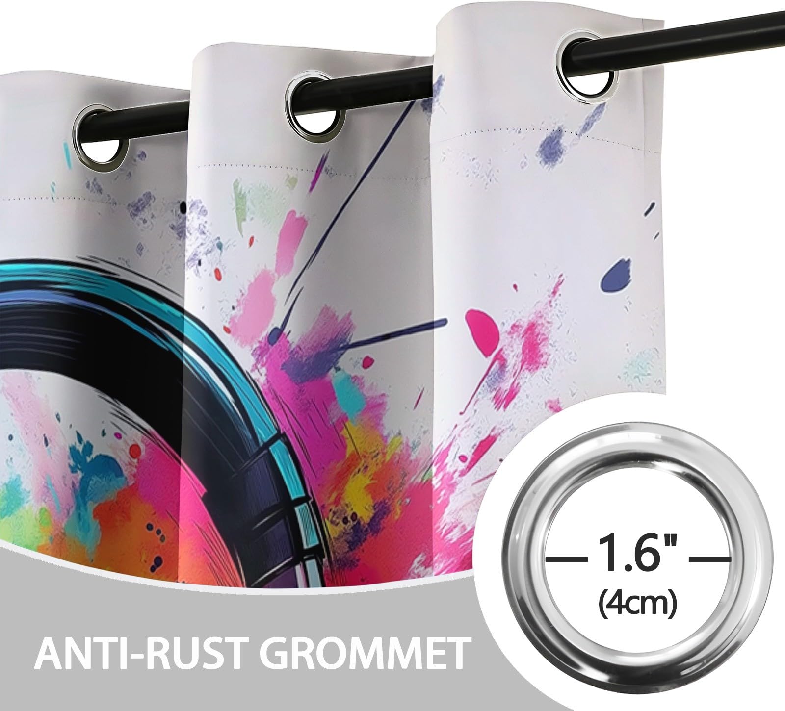 Bedruckte Verdunkelungsvorhänge mit Ösen, Graffiti Kunst Kopfhörer Blickdicht Thermo Isoliert Vorhänge, Privatsphäre Schützende Gardinen für Schlafzimmer Wohnzimmer, 2er Set H 214 x B 91.5 cm