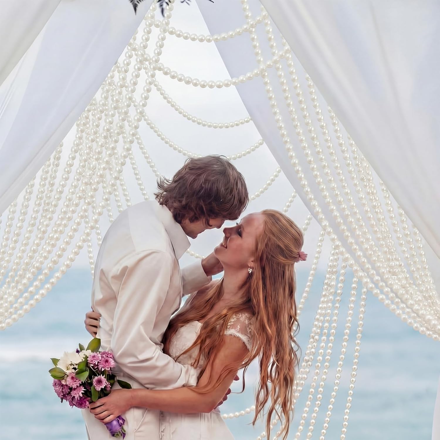 2 Pcs 5.6ft Wedding Giant Pearl Garland Decorations Large Faux Bead Pearl Garland with Hook for Ceremony Photo Booth Indoor Outdoor Proposal Scene Garden Beach Party Decor(Ivory White,25 mm)