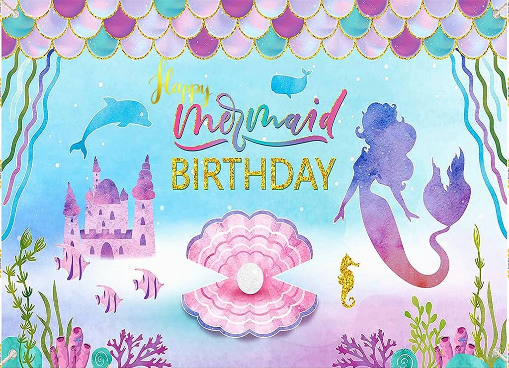 FI - FLICK IN 1 pc Mermaid Theme Backdrop Cloth (6.5ft X 5ft) Under Water Sea Animals Backdrop Curtain for Birthday Aqua Theme Birthday Decorations (Pack of 1, Multicolor)