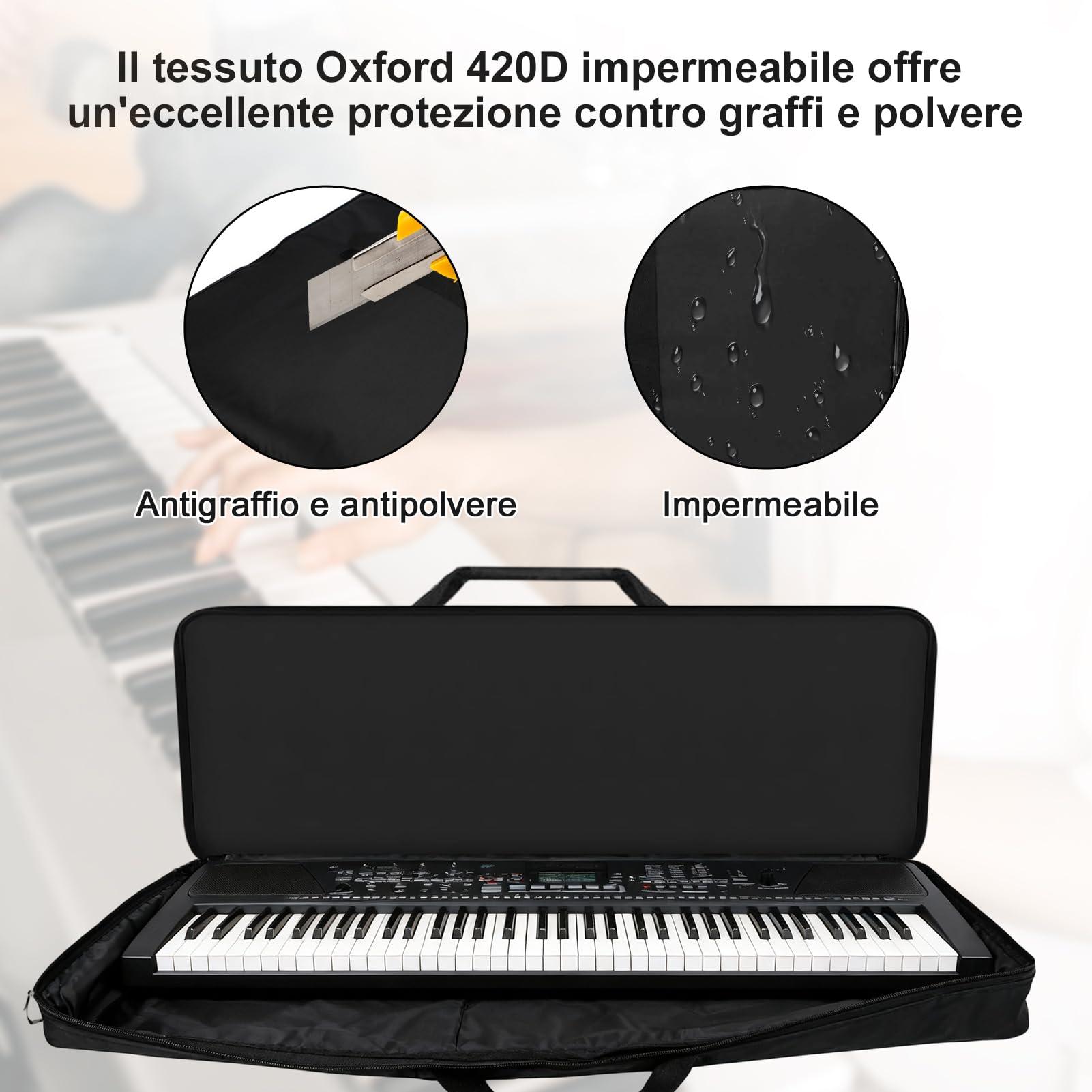 Custodia tastiera 61 tasti, tessuto Oxford 420D, borsa per pianoforte professionale a doppia tasca, borsa impermeabile organo elettronico portatile, Custodia imbottita, Copertura Tastiera Pianoforte