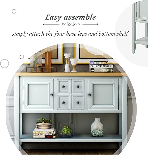 Miniatura 37 de Merax Moderno aparador de madera con cajones y estante inferior, mesa consola para sala de estar, comedor, cocina (azul marino claro) (azul marino