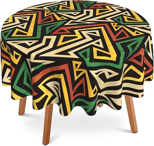 Mantel redondo geométrico africano de 60 pulgadas de diámetro para interiores y exteriores, mantel impermeable decorativo para fiestas, vacaciones,