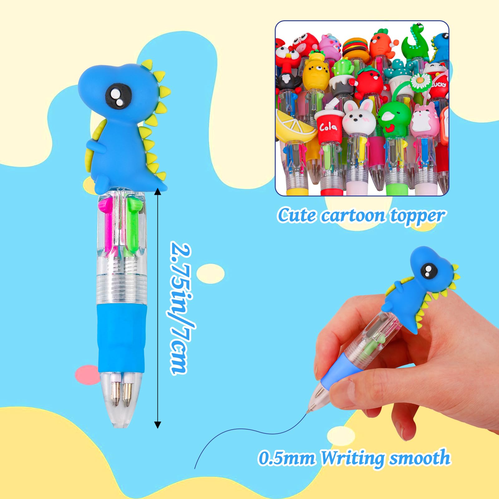 WIURGOHA 32Pcs Mini Multicolor Pens All in One 4 in 1 Cute Pens for Kids Party Bag Fillers for Kids Classroom Fun Retractable Ballpoint Pen Gifts Party Favours School Supplies - Image 2