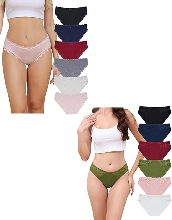 Aijolen Womens Cotton Bikini Underwear Soft Low Waist Panties Cheeky Lace