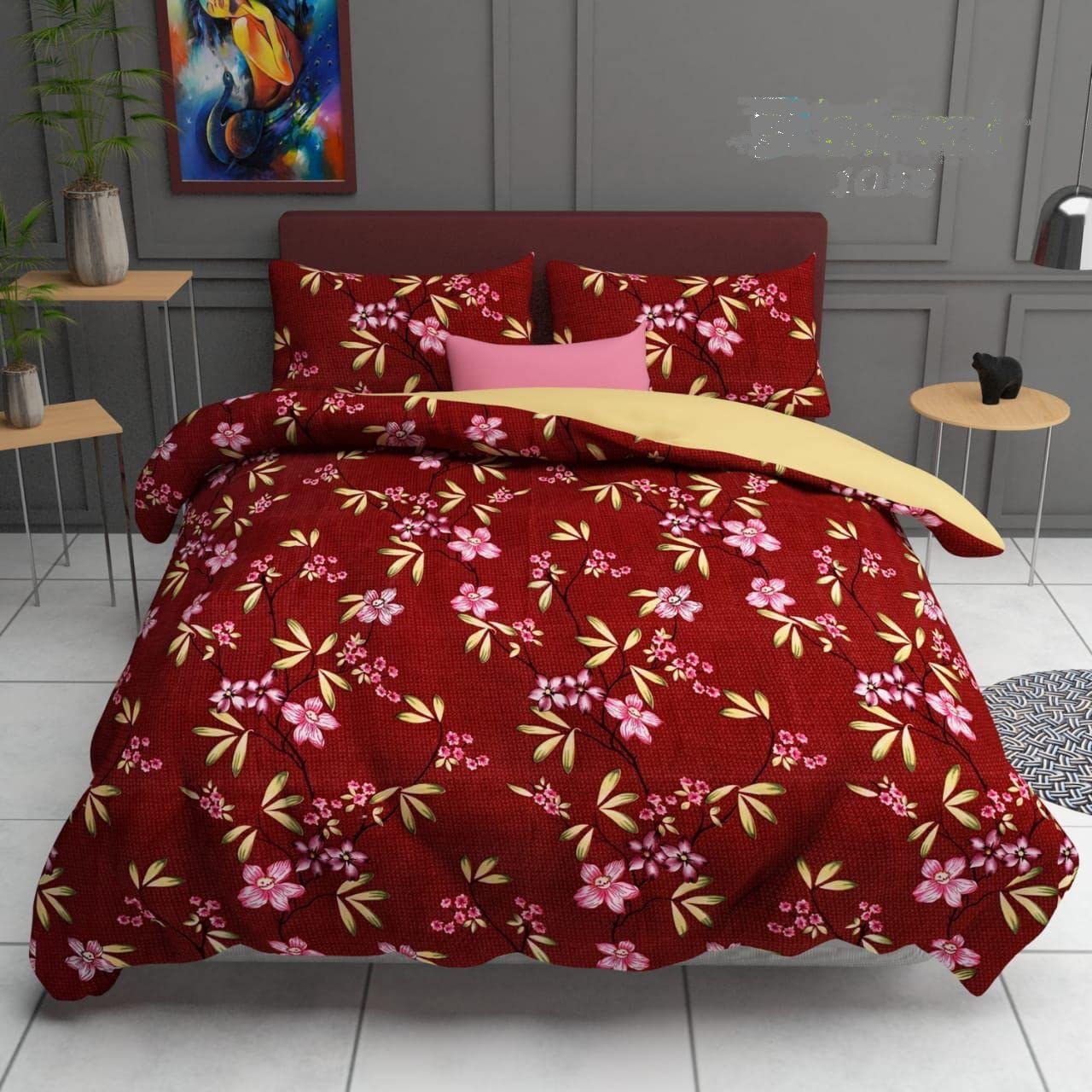 Soulful Creations 80% Cotton Mix N Match Bedsheet for Double Bed (Multicolour) (RED)