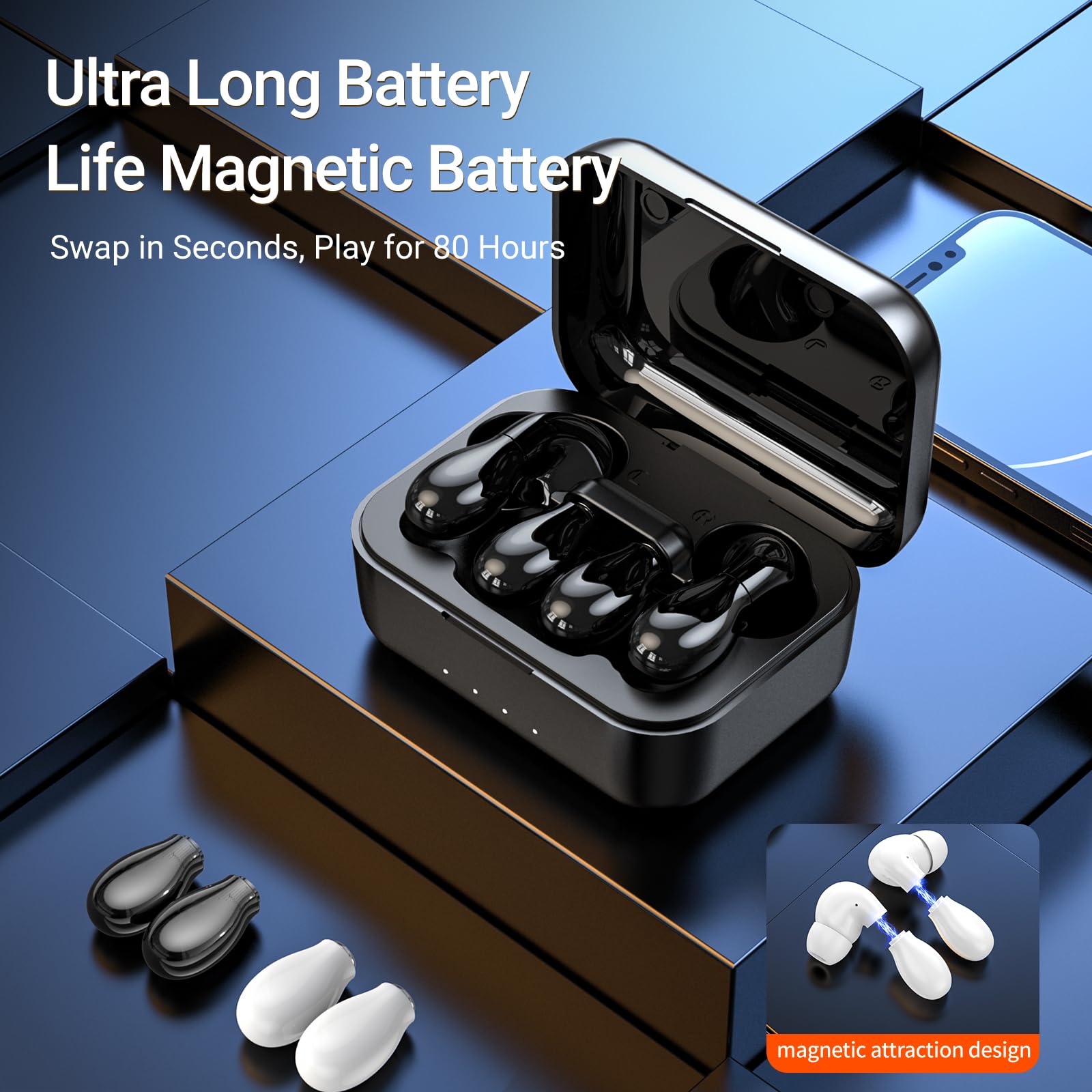 Bluetooth EarBuds, In-Ear Headphones with 180Hrs Playtime via Magnetic Swappable Battery, Active Noise Canceling (ANC), 65ms Gaming Mode, Hi-Fi Stereo, IPX5, Comfort Fit for Sports/Travel/Work 1