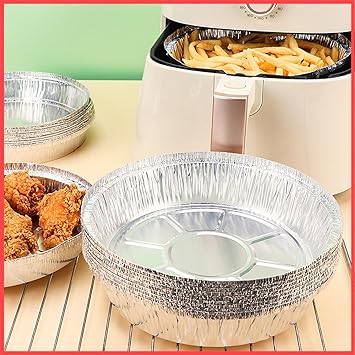 Pack of 10 Pcs Air Fryer Foil Plate Baking Cake Chicken Fries Cooking Disposable Oven Paper Liners for Kitchen Aluminium Serving Tray