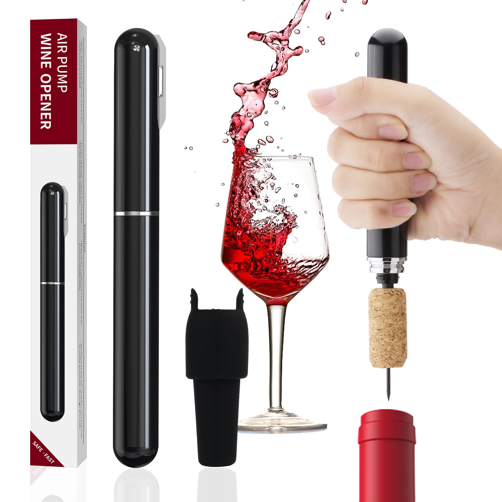 Set de Sacacorchos de Aire a Presión, Sacacorchos Manual, Tapones de Silicona para Botellas, Tapón Reutilizable para Botellas de Vino, Ideal para los Amantes del Vino