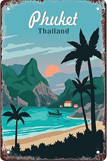 Retro style tin sign Welcome to Thailand Phuket Metal Wall Sign art decoration poster suitable for garage bar restaurant living room bedroom kitchen cafe bar 12X8 inches