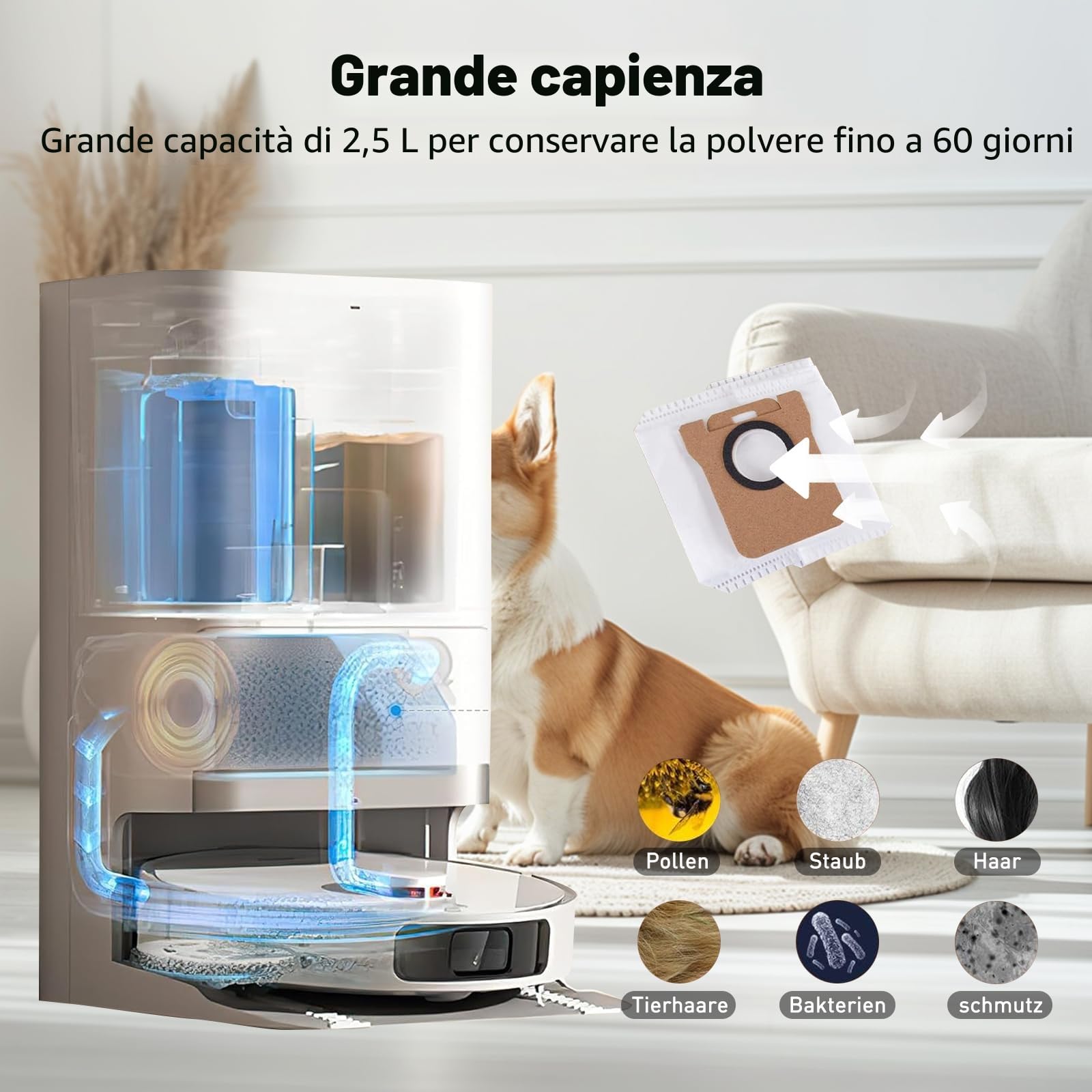 Kit Accessori Ricambi Compatibili Con Xiaomi Robot Vacuum X20+ / X20 Plus, 1 Spazzola Principale, 4 Sacchetti Polvere, 4 Spazzole Laterali, 4 Filtri, 4 Panni Mop, 1 Spazzola Pulizia-18 pezzi