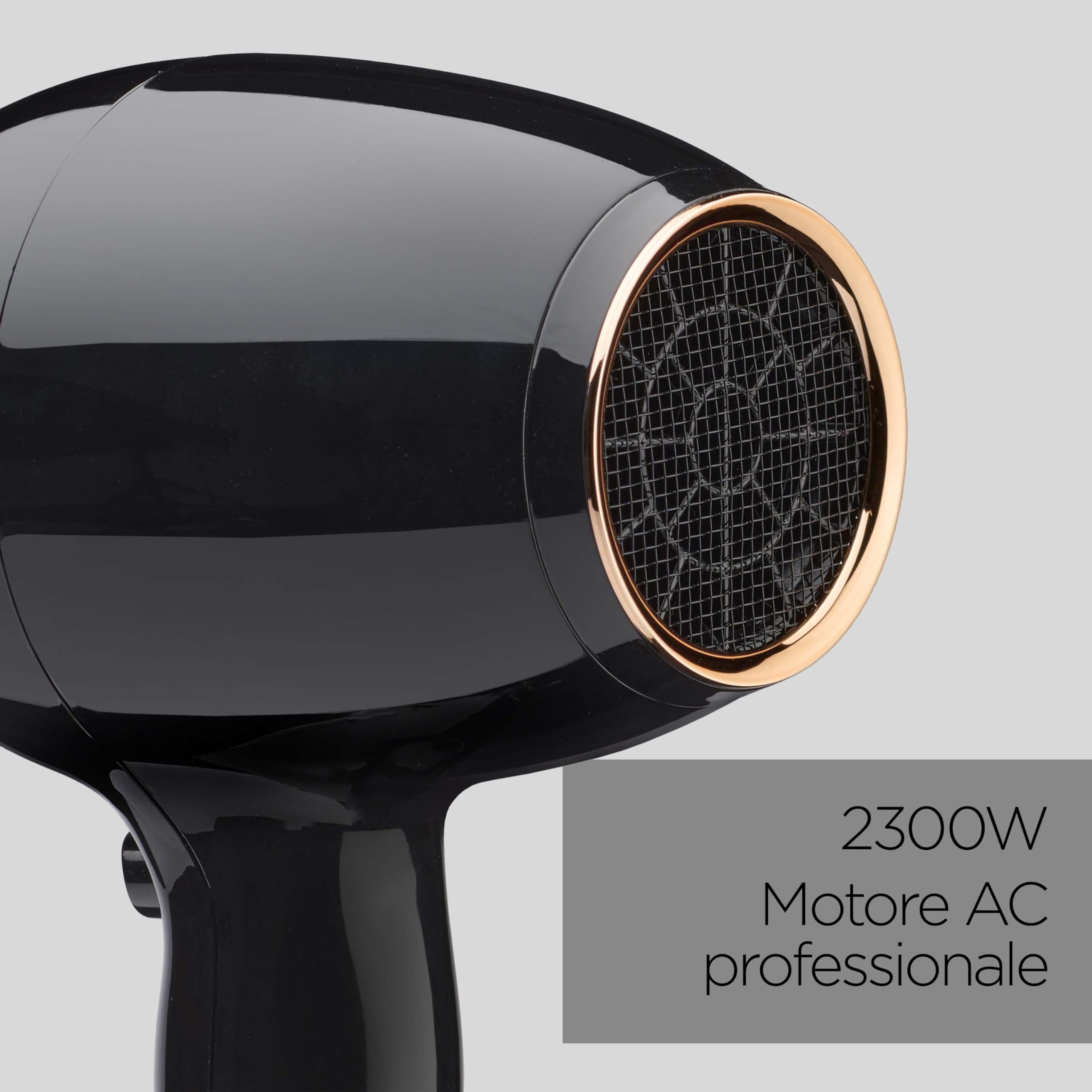 BaByliss Asciugacapelli con motore AC Professionale da 2300W, Phon Capelli, Funzione ionica anti-crespo, 3 temperature, 2 velocità, nero, D5245E