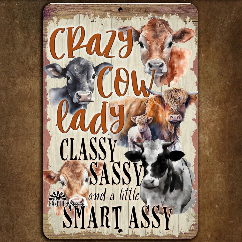 Crazy Cow Lady sign classy sassy smart assy metal tin barn barnyard wall art home decor