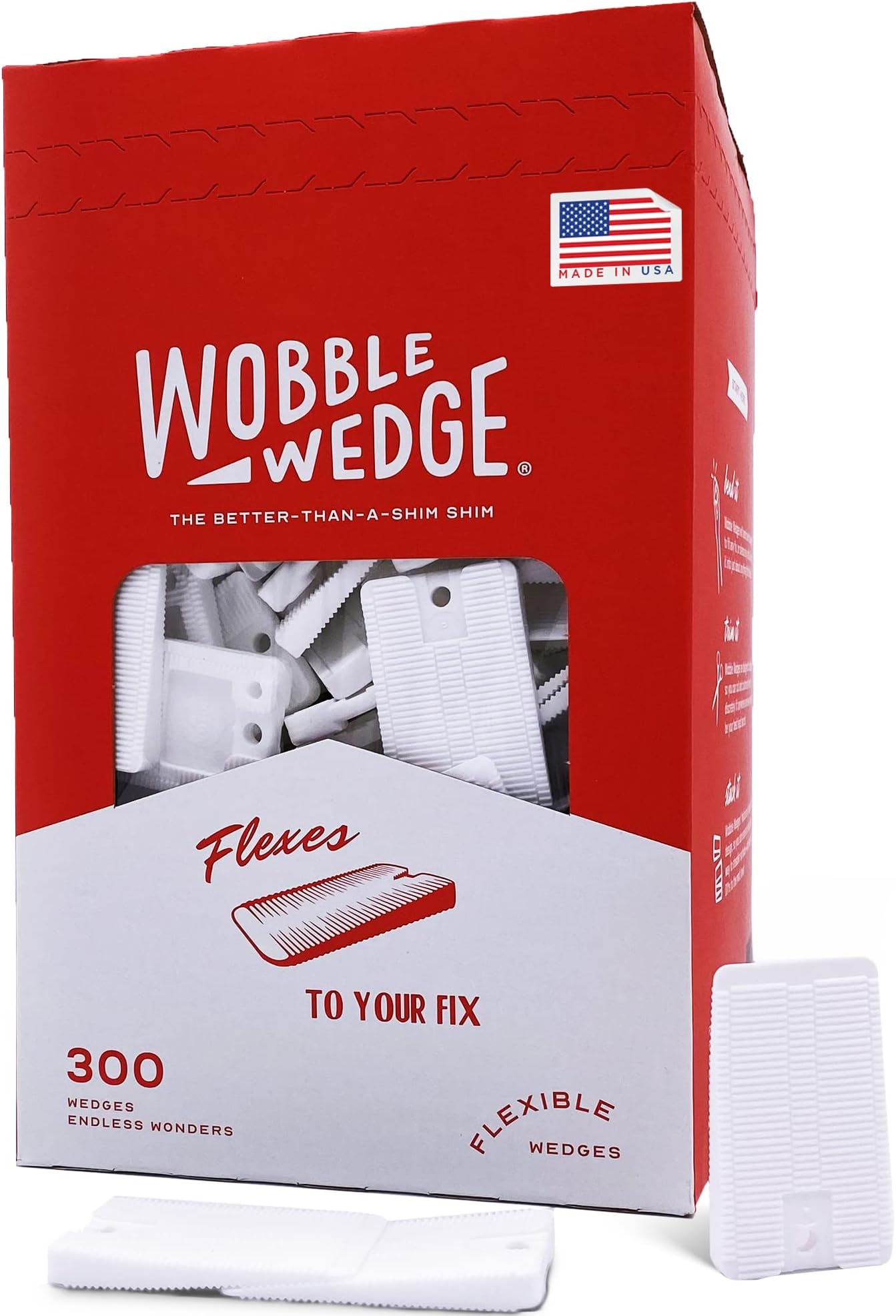 The Original Wobble Wedge Flexible Plastic Shims, Multi-Purpose Leveling Shim for Home Improvement, Furniture & Toilet Leveler, White Plastic Wedges for Table, Wood Floors & Tile, Made in USA, 300Pack