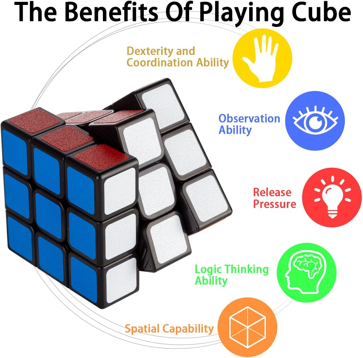 Speed Cube Smooth Turning Magic Cube 3x3x3 Brain Teaser Puzzle Cube Sticker (2.2 inches)