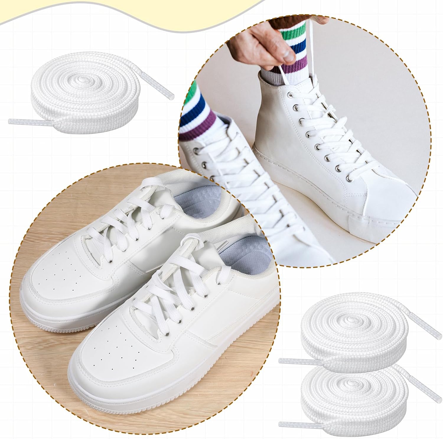 120 Pairs Flat White Shoe Laces Bulk 47'' Long 5/16" Wide Replacement Shoe Strings Athletic Shoelaces for Sneakers Women Men