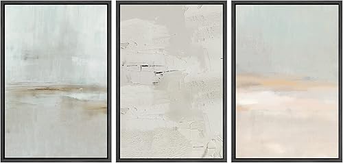 SIGNWIN Lienzo enmarcado para pared, juego de arte en acuarela de grunge pastel, paisaje, ilustraciones abstractas, arte moderno, decorativo,