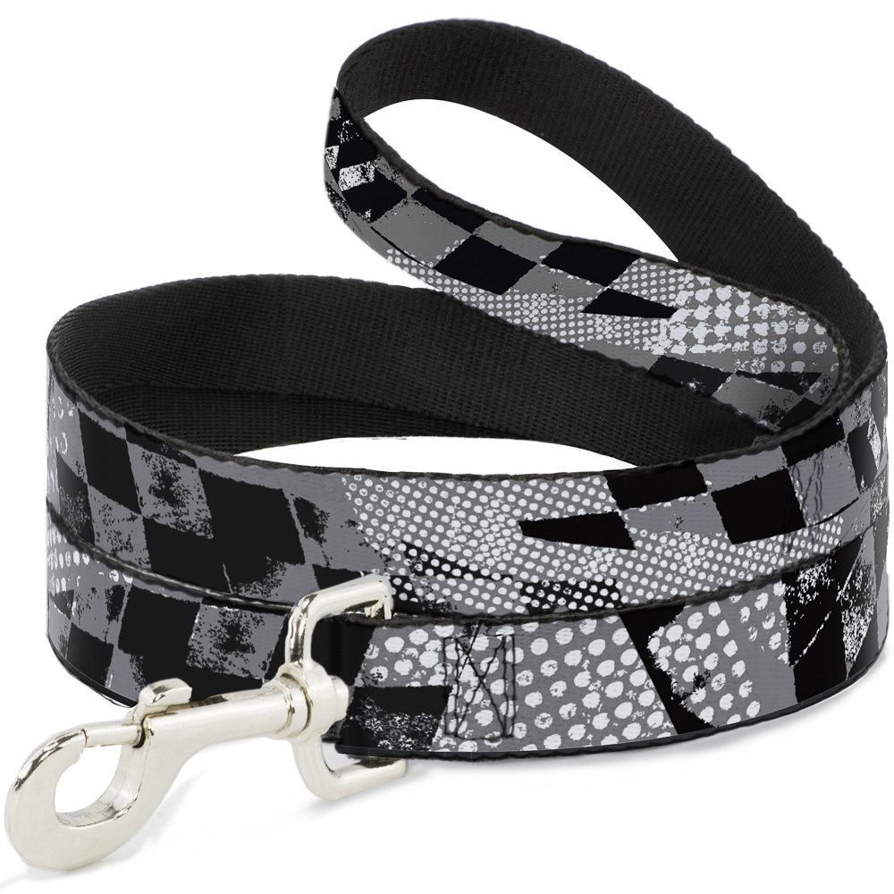 Laisse pour animal Grunge Checker Drapeau Noir/Blanc Buckle Down 6 pi x 3,8 cm pour chien