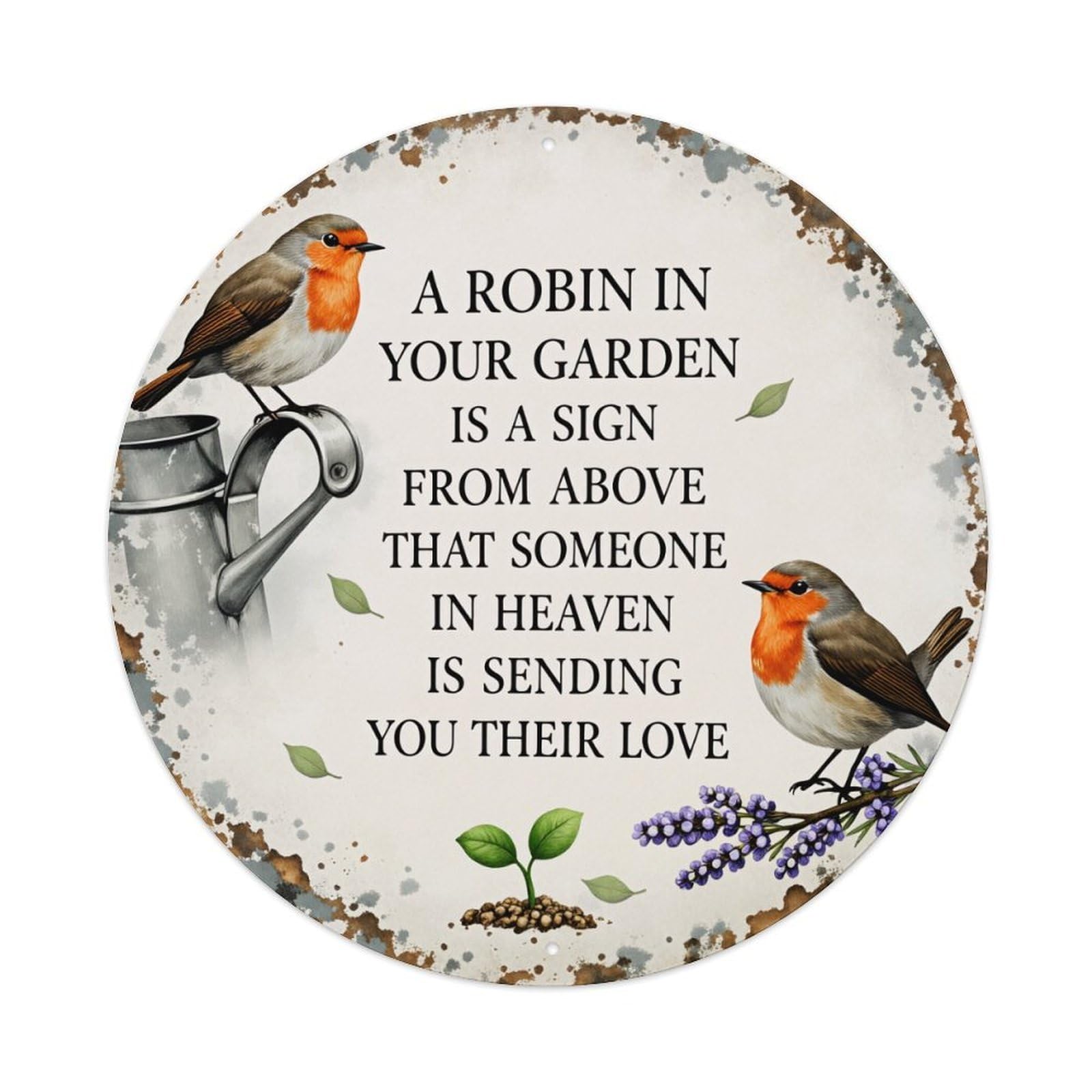 Robin Garden Sign Heaven Love(1) Round Tin Sign Vintage Metal Poster Retro Bar, Home, Man Cave, Kitchen, Laundry Room Wall Art Decor Gift 8x8Inch