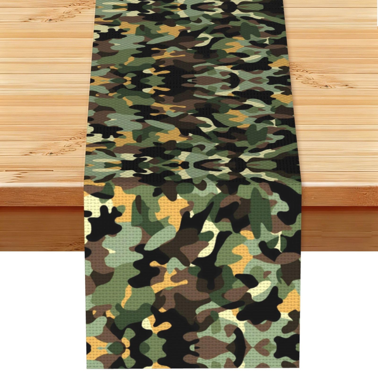 Lush Olive Brown Camo Printed Table Runner 13 x 72, Wrinkle Resistant Decor for Dining Table Coffee Table Fireplace