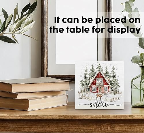 Miniatura 3 de Let It Snow Winter - Cartel de madera de Navidad, decoración de granja, letrero de madera de reno para decoración de mesa de escritorio de oficina