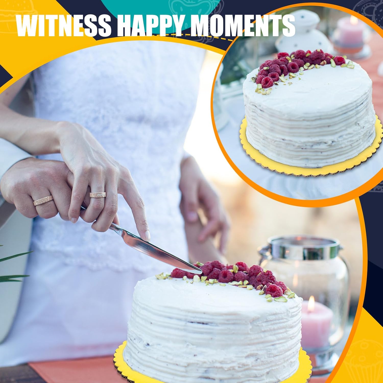 Nuenen 100 Packs Gold Cake Boards Round 10 Inch Cakeboard Circle Scallop Edge Cardboard Base Boards Disposable Cake Plate Grease Proof and Oil Proof Suitable for Wedding Birthday Decorating