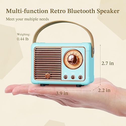 Miniatura 2 de PRUNUS J-999 Altavoz Bluetooth retro portátil, mini altavoz con potente altavoz de 3 W, diafragma de bajo, llamadas manos libres, bolsillo