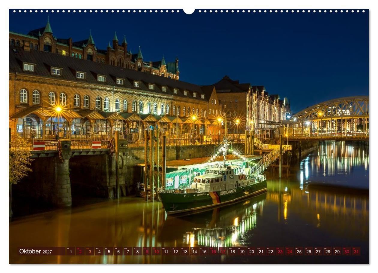 Magic Nights Hamburg (Wandkalender 2027 DIN A2 quer), CALVENDO Monatskalender: Wenn die Nacht Hamburg verzaubert