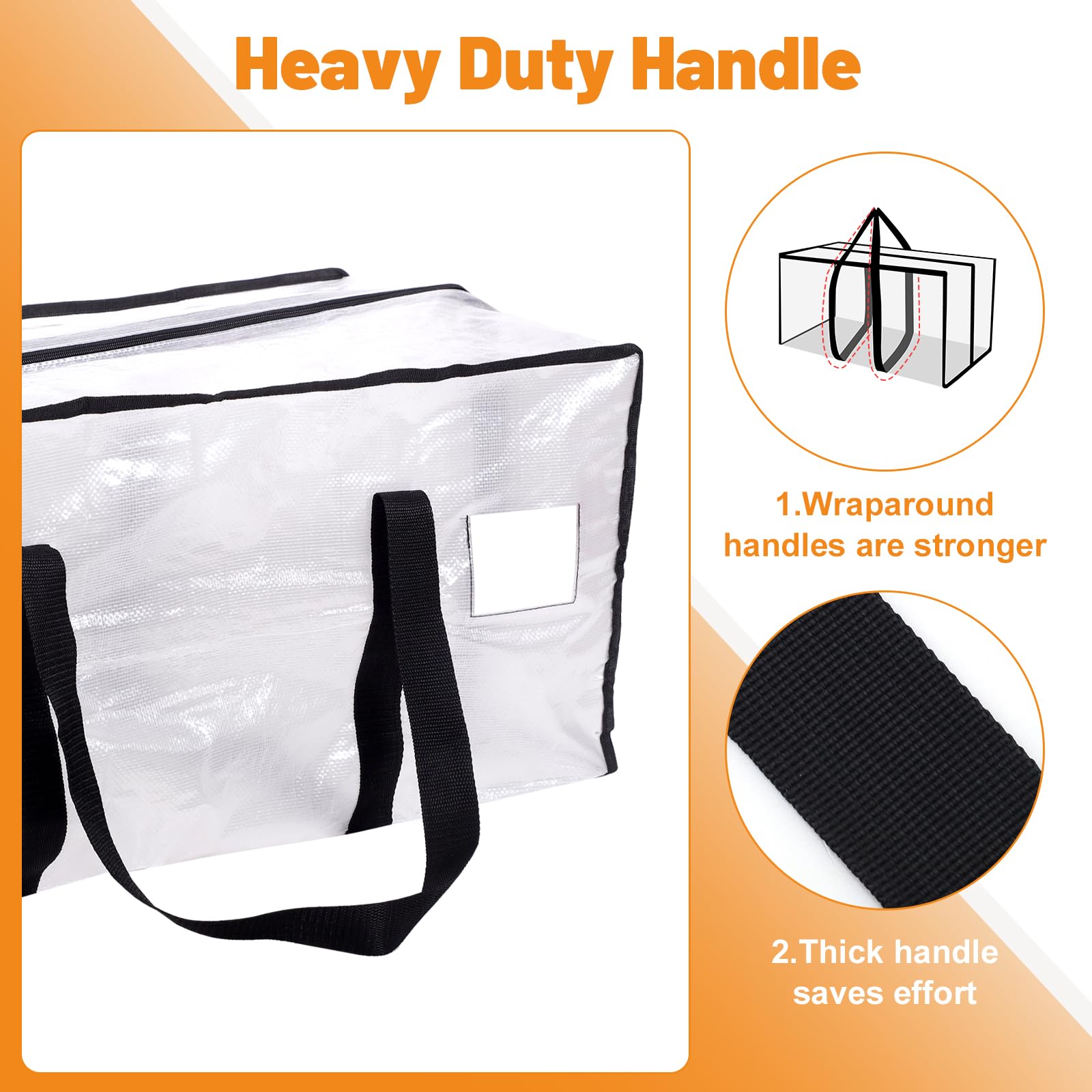 Dntorx Lot de 8 sacs de rangement robustes de 90 l - Boîtes de déménagement transparentes - Avec poignée zippée - Pliable - Boîte de rangement pour déménagement, camping, linge de lit, vêtements