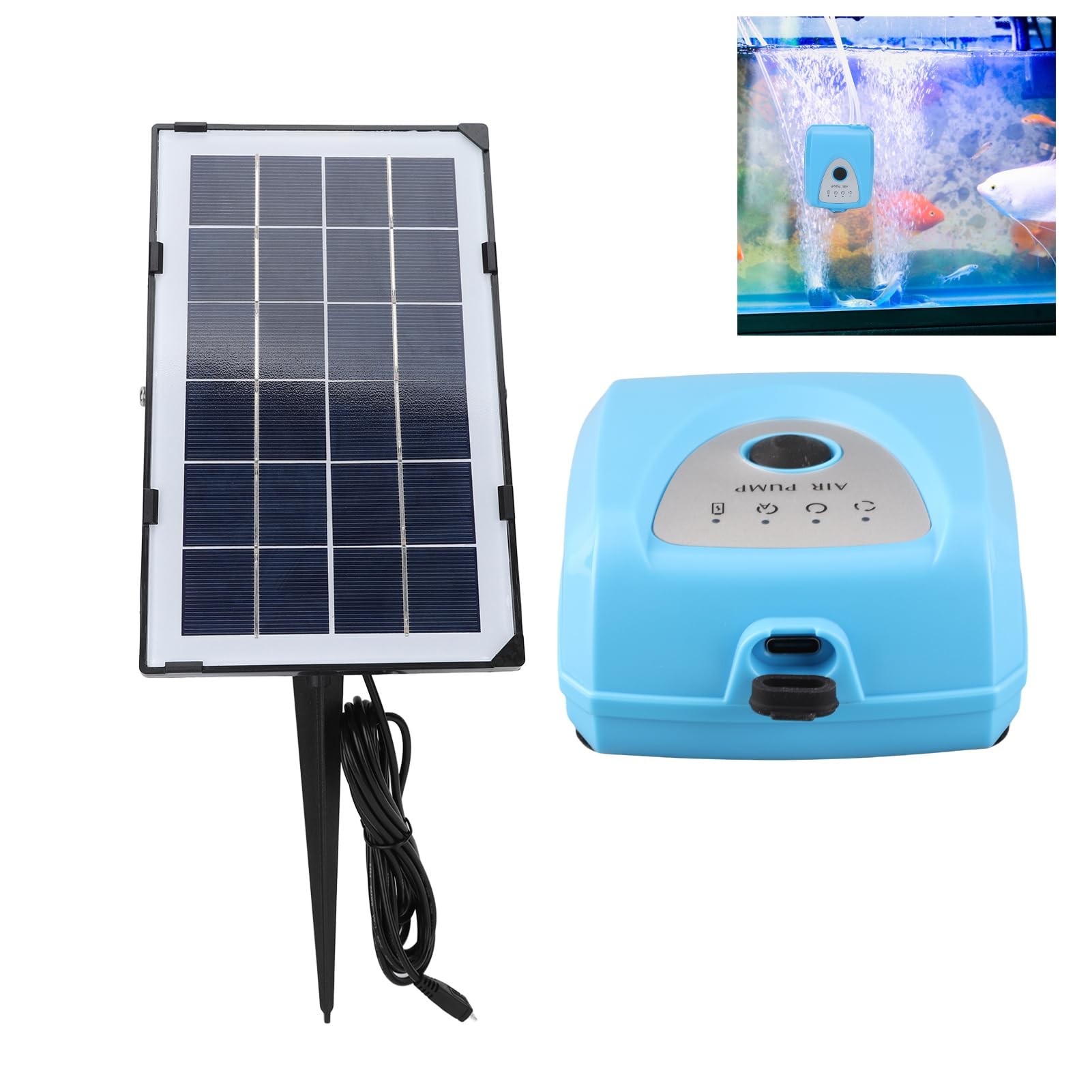 Garsent Bomba de Oxígeno Solar 1,2 L/min X 2 Flujo de Aire Fácil Instalación para Acuario Pecera con Ventosa para Reducción de Ruido