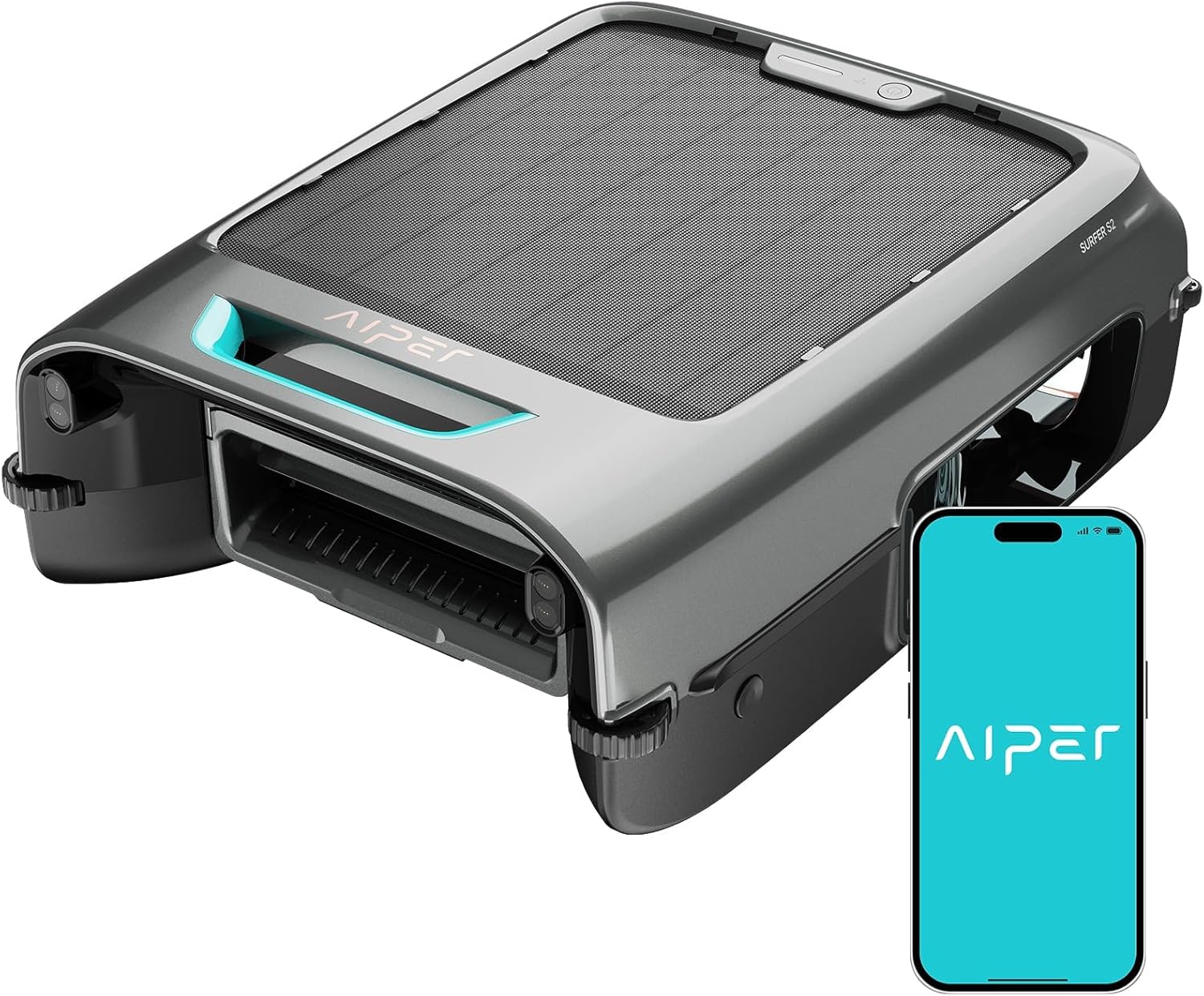 AIPER Surfer S2 Solar Robotic Pool Skimmer: 24/7 App-Controlled Cleaning, Obstacle Avoidance, 150μm Filter, Dual Charging