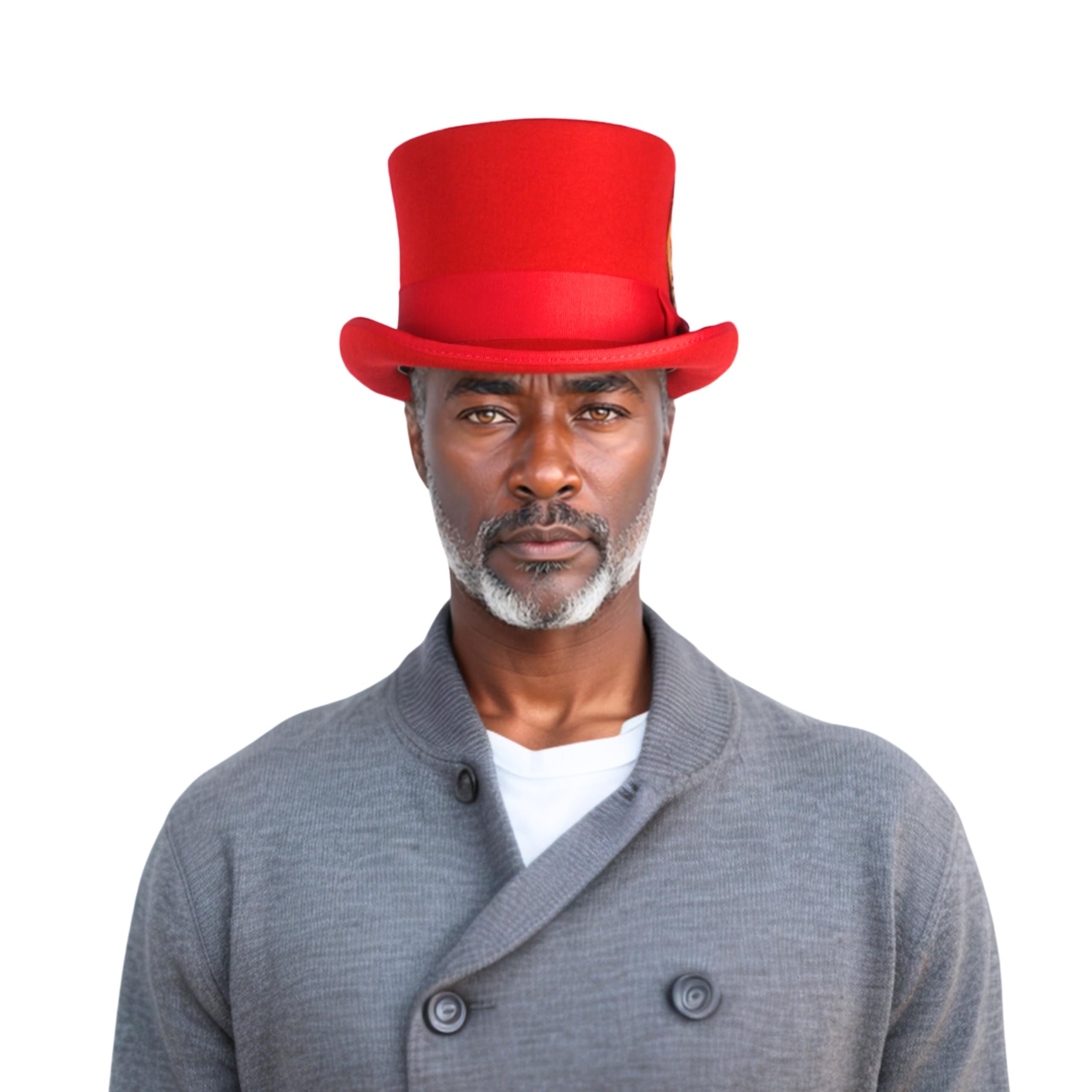 Wool Top Hats for Men and Women - Classic high Crown Removeable Feather & Satin Lining - Western Style Top Hat for Adventures (US, Alpha, Large, Standard, Bright Red)