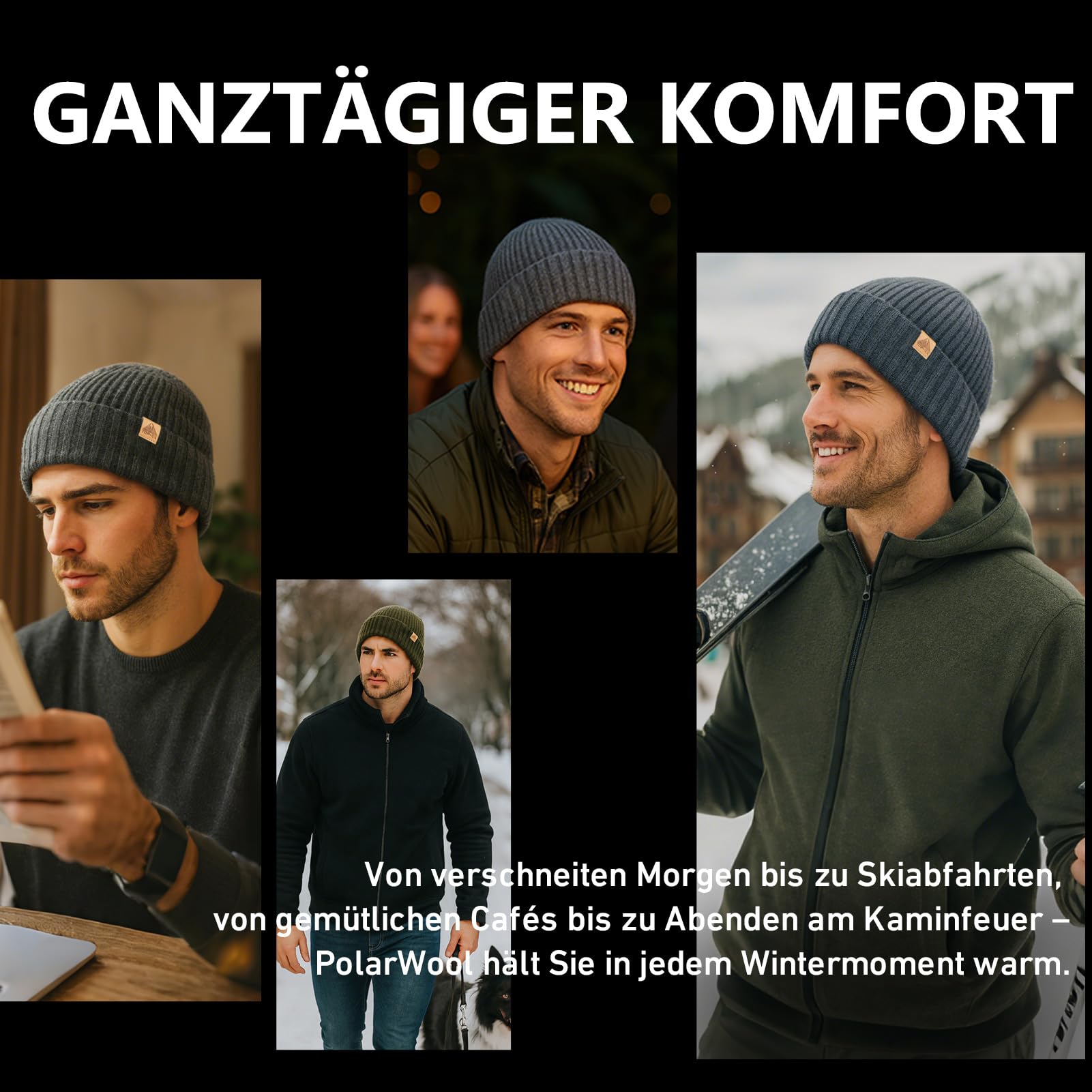 TOP-EX Bonnet d'hiver en laine mérinos XL/XXL - Bonnet tricoté chaud avec poignets et doublure polaire - Bonnet extensible unisexe pour homme et femme - Cadeau pour les jours froids