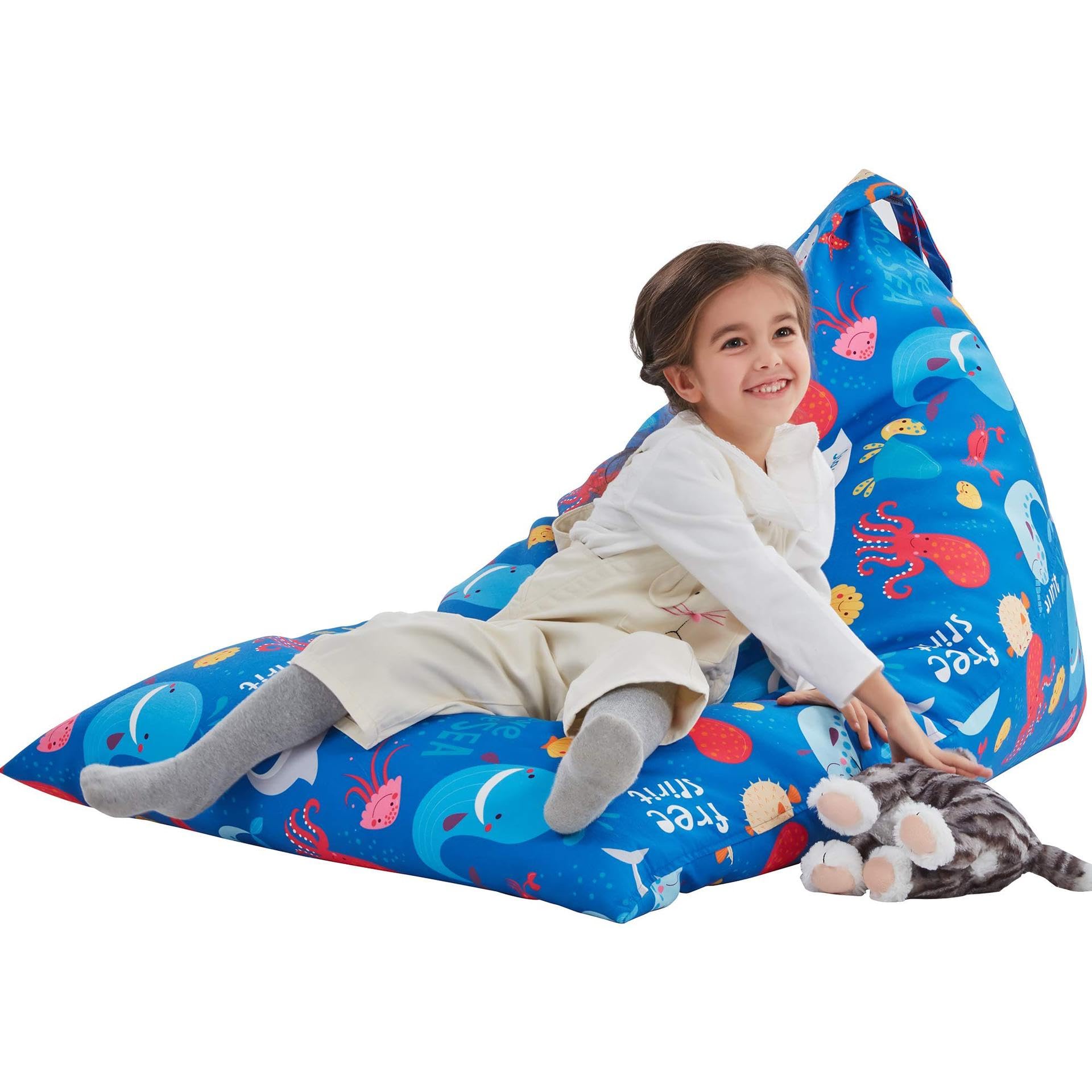 XTECH Stuffed Animal Storage Bean Bag Chair for Kids and Adults, Luxury Velvet Stuffed Animal Bean Bag Storage, Cover Only (Ocean)