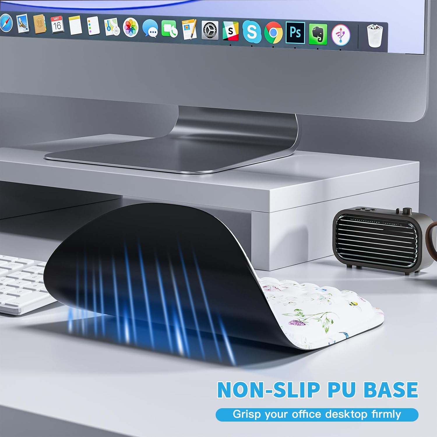 Mouse Pad with Wrist Rest, Ergonomic Mousepads with Wrist Support, Soft Lycra Fabric Memory Foam Office Desk Accessories for Comfort/Pain Relief/PC Gaming/Computer/Laptop (White Wild Plant) - Image 4