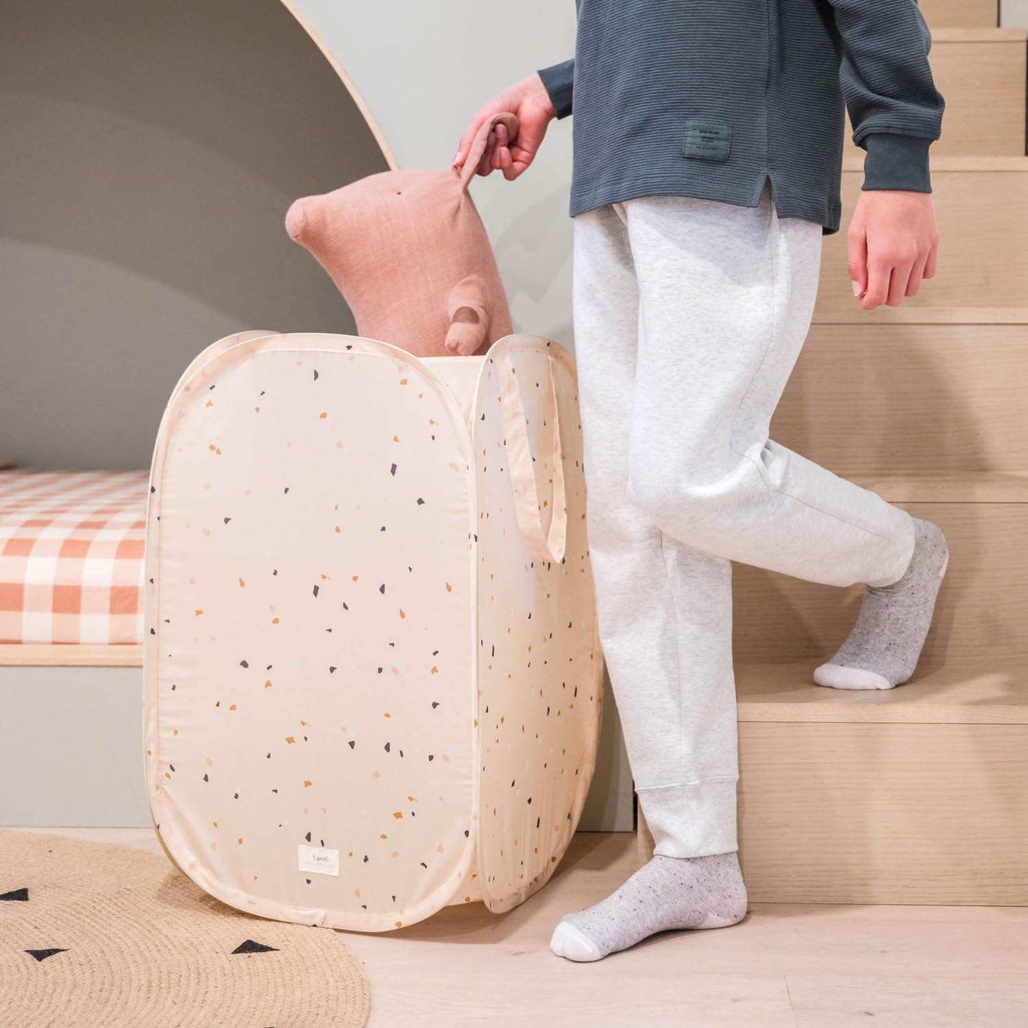 3 Sprouts - Cesto Biancheria Sporca - Porta Biancheria Sporca - Cesto Panni Sporchi - Cesta Portabiancheria per Bambini - Contenitore Salvaspazio - Terrazzo Beige